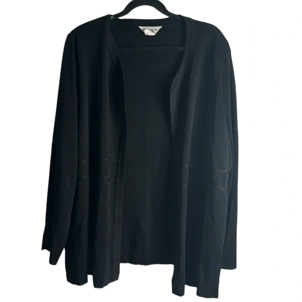 Misook black open knit sweater cardigan side slits black size 3x career neutral